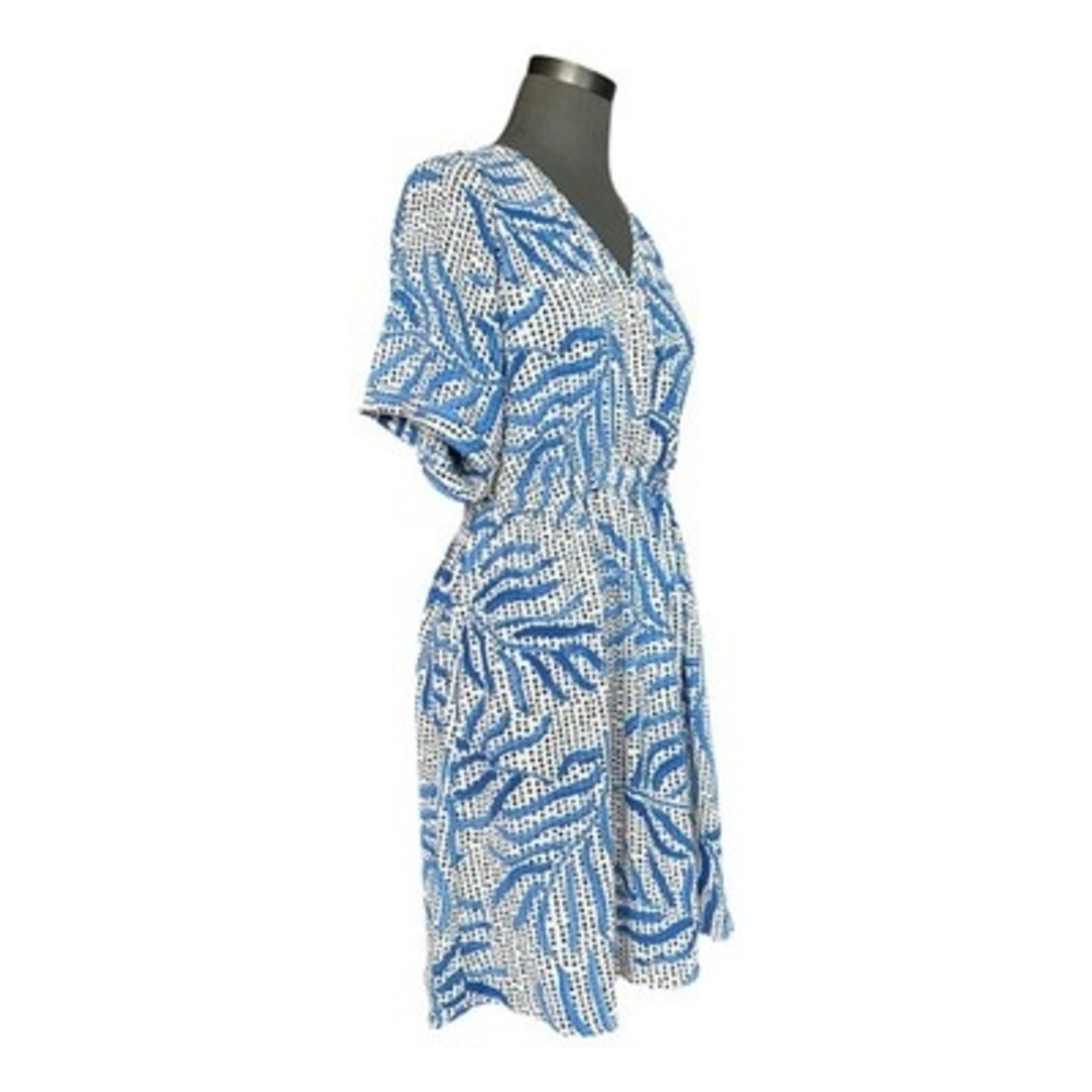 Nic+Zoe Blue Palm Leaves Dot Fit & Flare Dress PM Pockets Elastic Waist Short - Picture 5 of 8